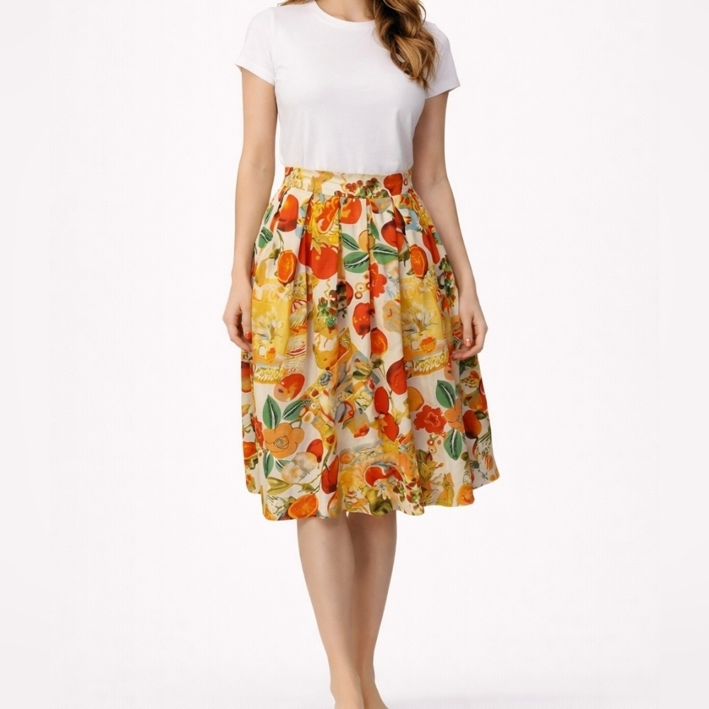 GRACE KARIN Vibrant Fruit Print Pleated A-line Retro Skirt